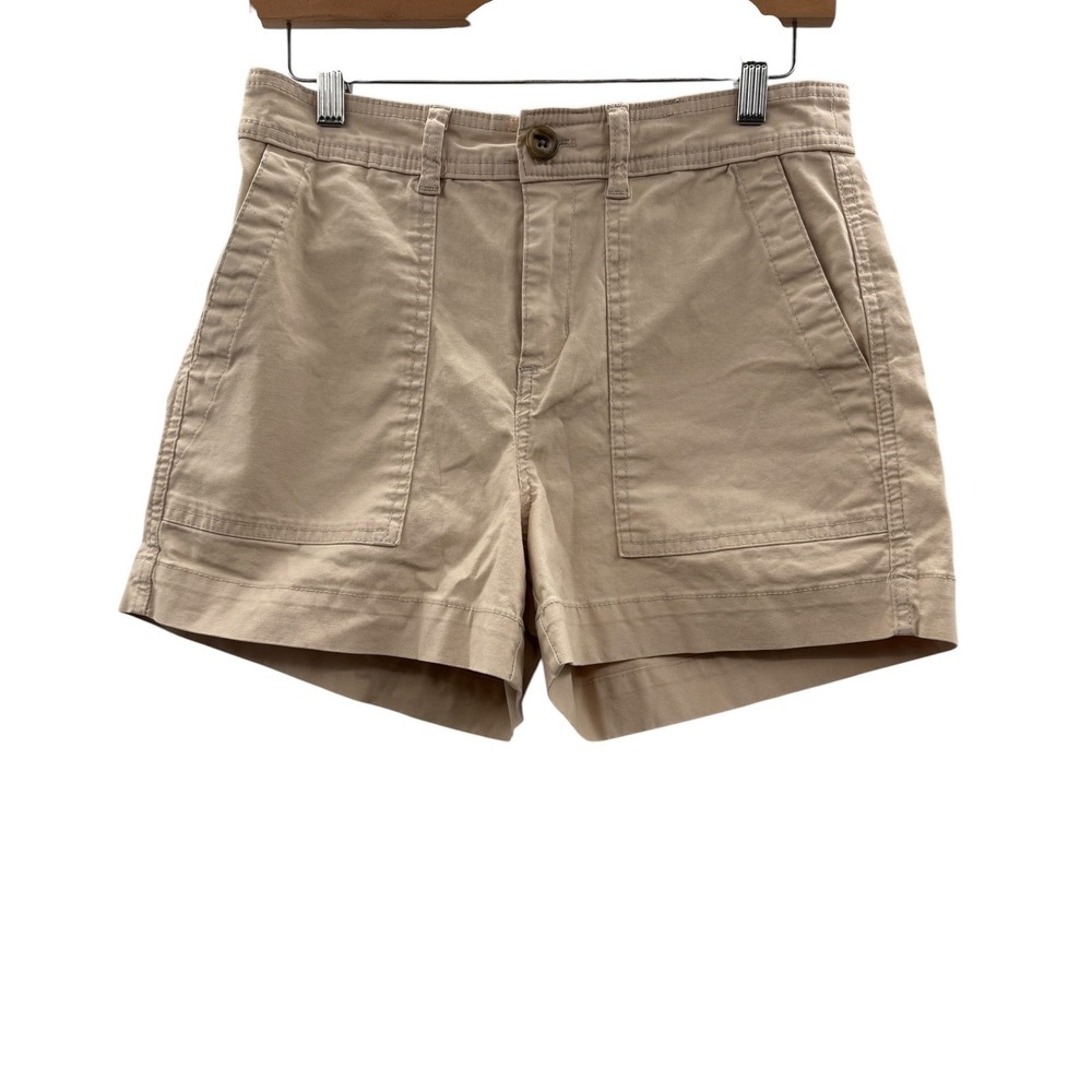 A New Day Utility Shorts Women 6 Khaki Tan High Rise Stretch Cotton Patch Pocket